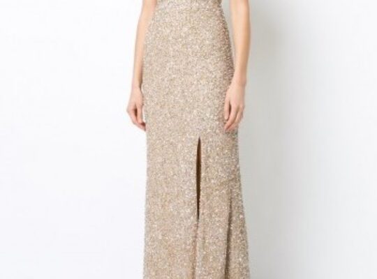 AIDAN MATTOX – Gold V-Yaka Parıltılı Gece Elbisesi Kiralama