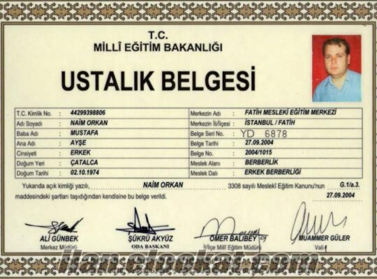 Sahibinden Kiralık Erkek Berberi Ustalık Belgesi