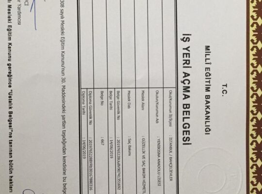 KİRALIK BAYAN KUFÖR VE GÜZELLİK MERKEZİ IŞLETME BELGESİ