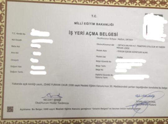 Pastane ve Mutfak iş yeri açma belgesi