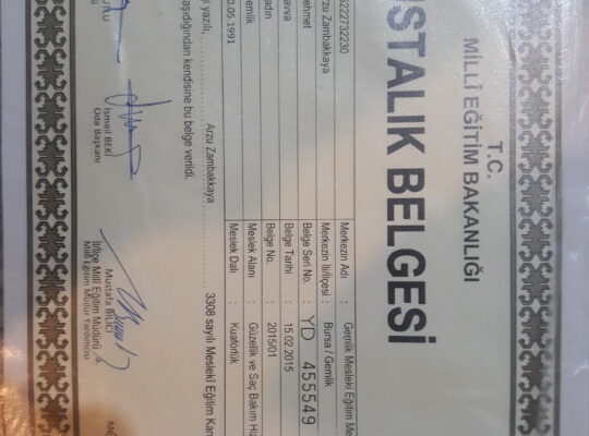 BAYAN KUAFÖRÜ USTALIK BELGESİ