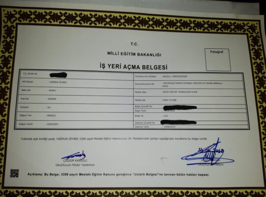 Terzilik iş yeri açma belgesi