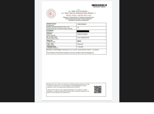 Ulaştırma ve Altyapı Bakanlığı onaylı ODY- 3 (uluslararası eşya taşımacılığı) belgemi kiralıyorum