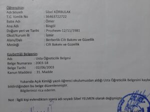 Estetisyen Usta öğretici belgesi kiralik İzmir bölgesi