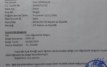 Estetisyen Usta öğretici belgesi kiralik İzmir bölgesi
