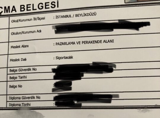 Pazarlama ve perakende alanı sigortacılık dalı iş yeri açma belgesi