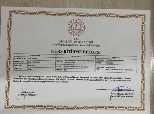 Milli eğitim bakanlığı Güzellik uzmanlığı Belgesi