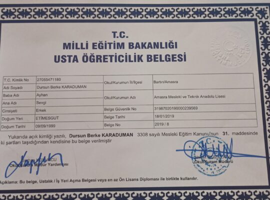 İş yeri açma ve usta öğretici belgesi