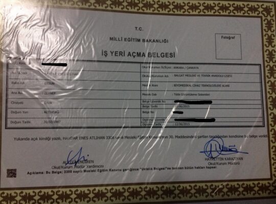 Biyomedikal İş Yeri Açma Belgesi