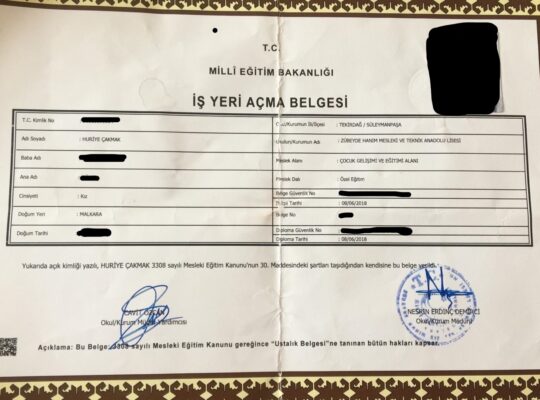 iş yeri açma belgesi özel eğitim/anaokulu