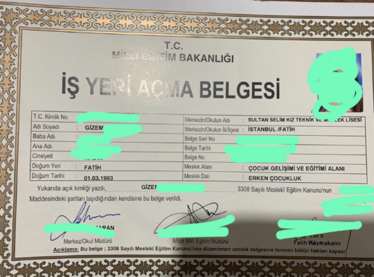 MEB ONAYLI ANAOKULU AÇMA BELGRSİ