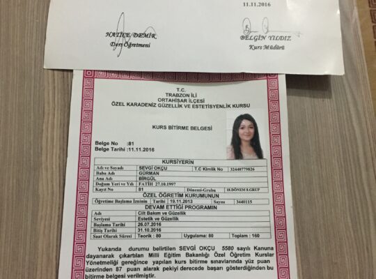 Kiralık estetisyen güzellik uzmanlığı belgesi