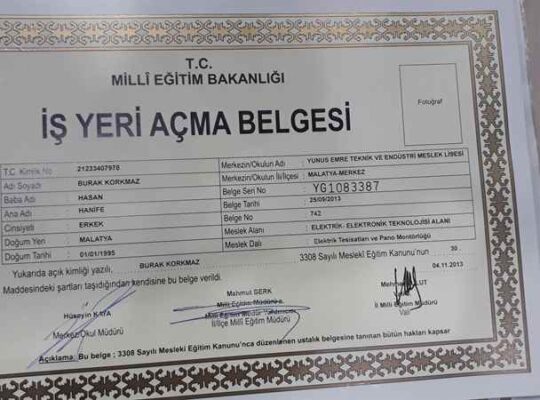 bilgisayar işyeri açma belgesi