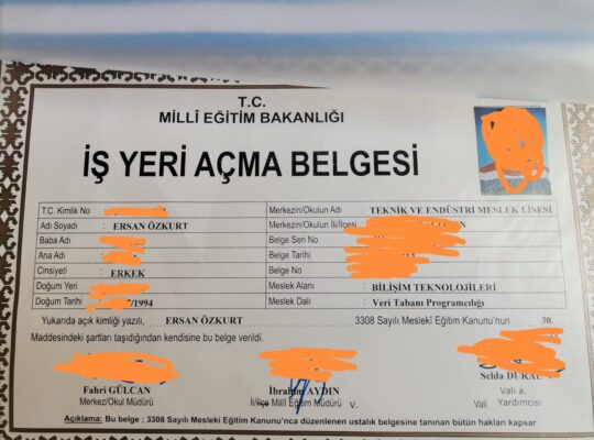 Bilişim Teknolojileri İş yeri açma belgesi