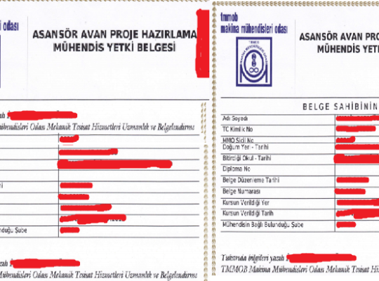 Asansör Avan Proje Hazırlama Mühendis Yetki Belgesi