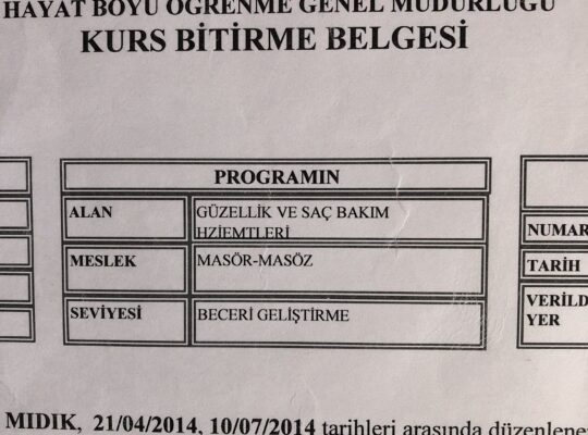 Masaj salonu açma belgesi