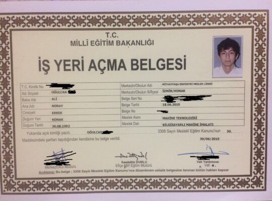 İşyeri Açma Belgesi – Bilgisayarlı Makine İmalatı