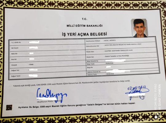 ELEKTRİK BÖLÜMÜ – İŞ YERİ AÇMA BELGESİ