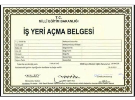 Güzellik uzm.Ustalık ve iş yeri açma belgesi