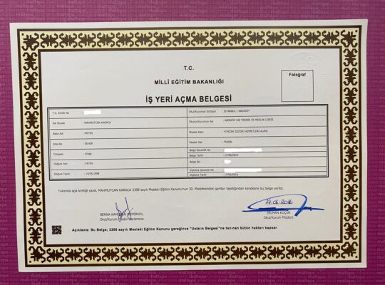 Restoran Cafe Yemek sektörü ile ilgili İş yeri açma belgesi