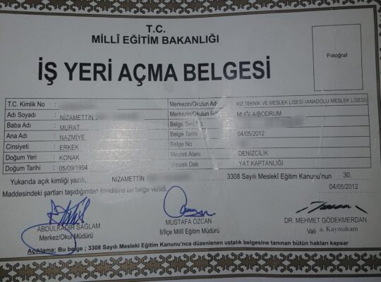 Yat Acentası,Gemiadamı Eğitim Merkezi İçin İşyeri Açma Belgesi