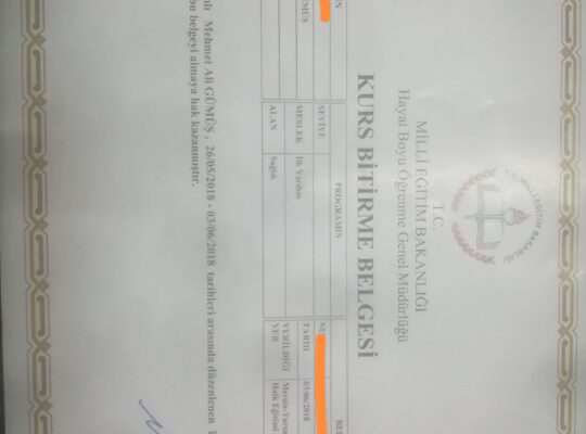 İlk yardımcı sertifikası