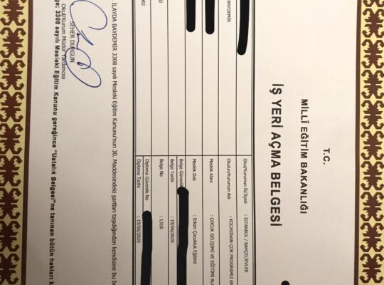 Çocuk Gelişimi iş yeri açma belgesi