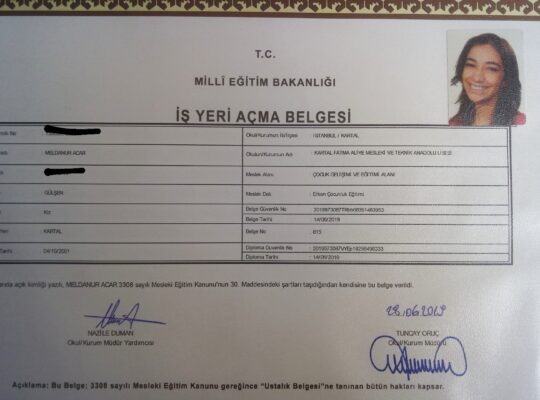 Anaokulu – kreș -gündüz bakımevi iş yeri belgesi kiralama