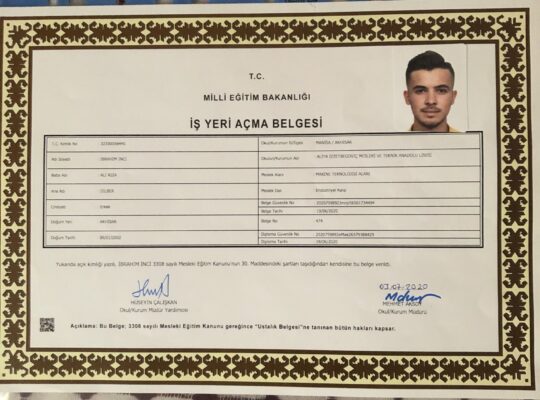 İş yeri açma ve ustalık belgesi