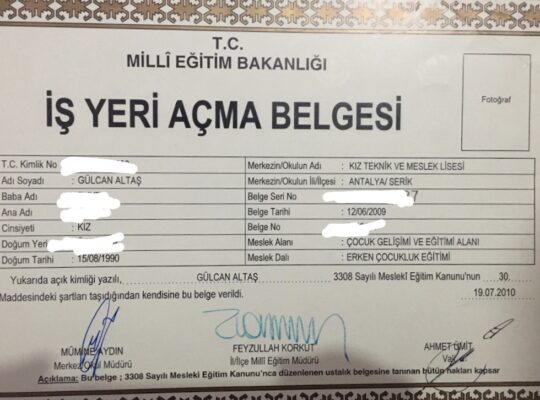 Çocuk gelişimi kreş açma belgesi