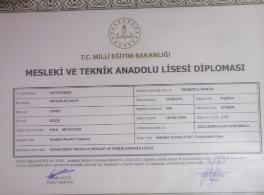 kiralık makina diploması ve iş yeriaçma belgesi