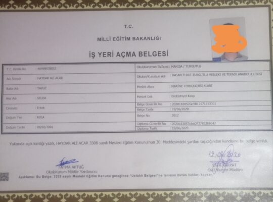 kiralık makina diploması ve iş yeriaçma belgesi