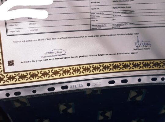 İşyeri açma belgesi bilgisayarli makine imalati