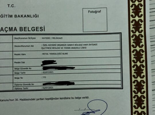 Metal Teknolojileri/Kaynakçılık belgesi