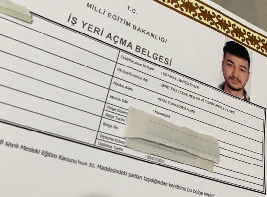 Metal Teknolojisi iş yeri belgesi