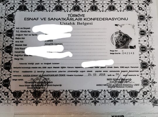 KİRALIK GÜZELLİK UZMANLIĞI BELGESİ