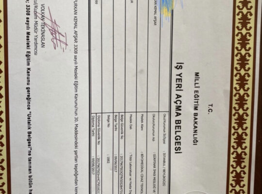 Tıbbi Laboratuvar ve Hasta Dışı Uygulama Cihazları İş Yeri Açma Belgesi