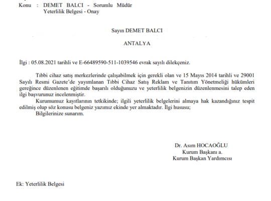 TIBBİ İLAÇ MEDİKAL ÜRÜNLER MESUL MÜDÜRÜ