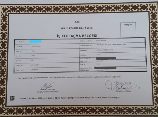 Grafik ve Fotoğraf Alanı işyeri açma belgesi