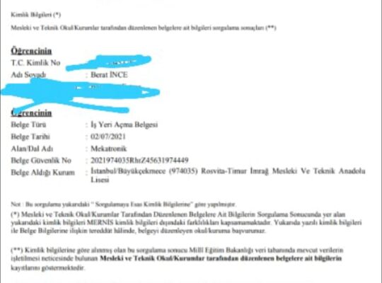 İş yeri açma belgesi(mekatronik)