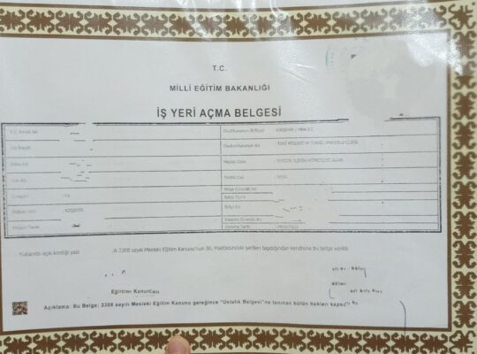 Aşçılık ustalık işyeri açma belgesi